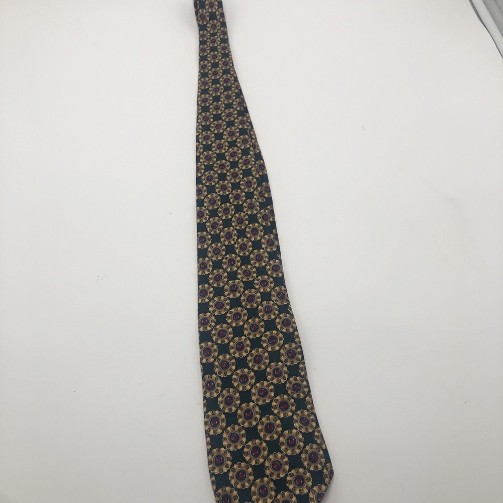 Robert Talbot 100% Silk Tie Preowned Green Gold Red Mens Circle‎ Design Rare